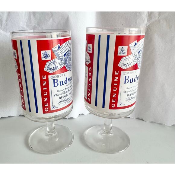Budweiser glasses set/2 beer cup steins mugs bud memorabilia vintage 1970 1980s - Picture 6 of 6